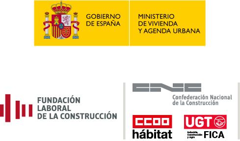 logos del Gobierno de España, Fundación Laboral de la Construcción y confederación nacional